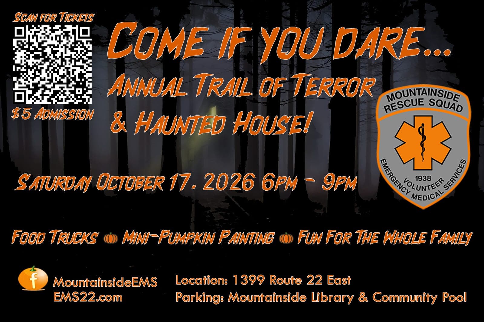Mountainside Rescue Squad will host its annual Haunted Trail on October 17.
